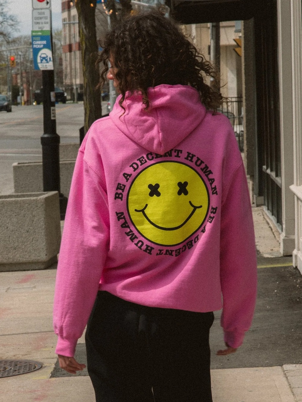 Pink 'Be a Decent Human' Graphic Hoodie